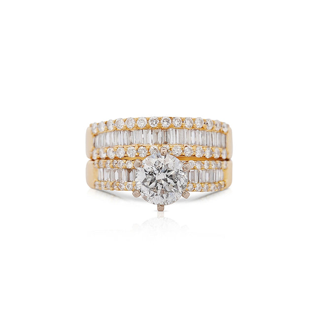 1.50 Carat Round Brilliant Diamond Soldered Wedding Band Set Channel Baguette Diamond-Time and Carat