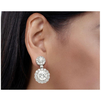 1.51 Carat 1.50 Carat Round Diamond Halo Drop Earrings-Time and Carat