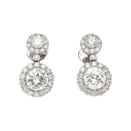 1.51 Carat 1.50 Carat Round Diamond Halo Drop Earrings-Time and Carat