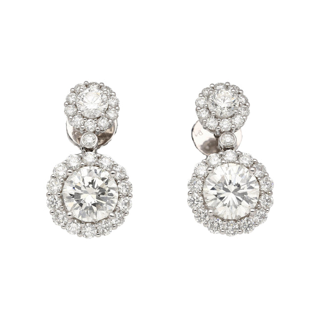 1.51 Carat 1.50 Carat Round Diamond Halo Drop Earrings-Time and Carat