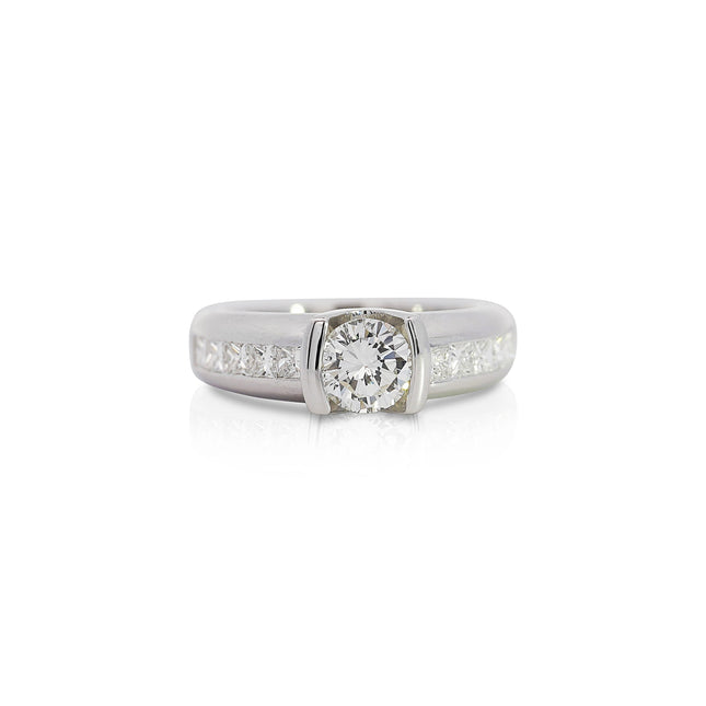 1.65 Carat Round Brilliant Diamond Princess Cut Diamond Channel Half Bezel Engagement Ring-Time and Carat