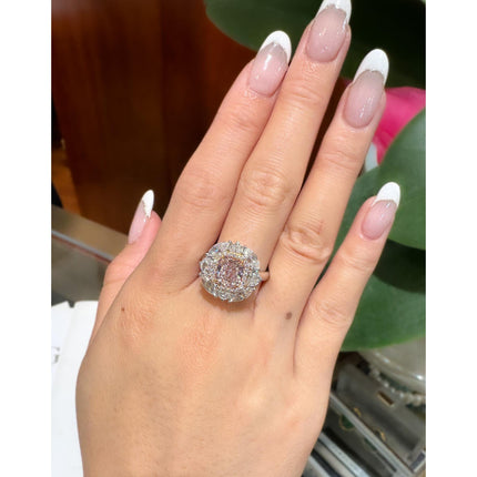 1.69 Carat Radiant Cut Fancy Brownish Pink Diamond Halo Ring-Time and Carat