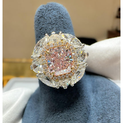 1.69 Carat Radiant Cut Fancy Brownish Pink Diamond Halo Ring-Time and Carat