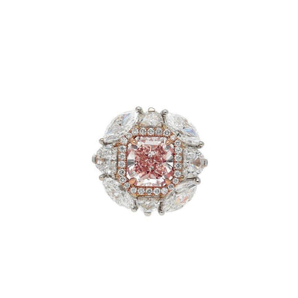 1.69 Carat Radiant Cut Fancy Brownish Pink Diamond Halo Ring-Time and Carat