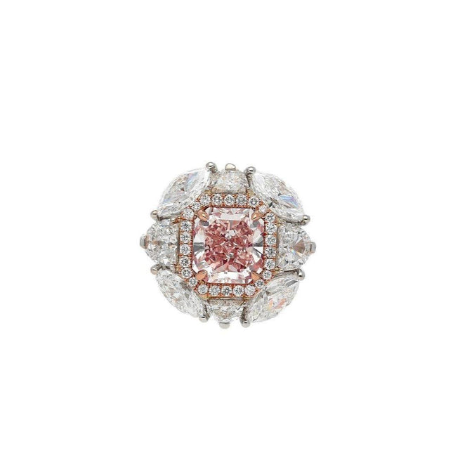 1.69 Carat Radiant Cut Fancy Brownish Pink Diamond Halo Ring-Time and Carat
