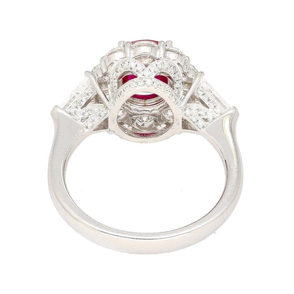 1.76 Carat Cushion Cut Pigeon's Blood No Heat Burma Ruby Diamond Halo Ring Trillion-Time and Carat