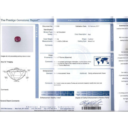 1.76 Carat Cushion Cut Pigeon's Blood No Heat Burma Ruby Diamond Halo Ring Trillion-Time and Carat