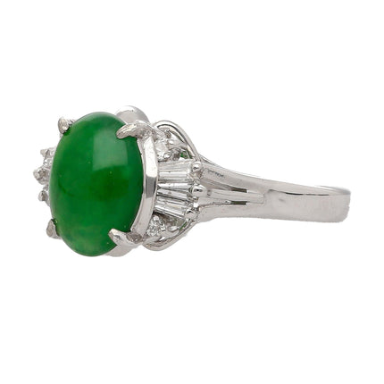 1.85 Carat Oval Natural Untreated Green Jade Diamond Split Band Ring Platinum-Time and Carat