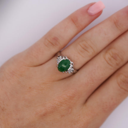 1.85 Carat Oval Natural Untreated Green Jade Diamond Split Band Ring Platinum-Time and Carat