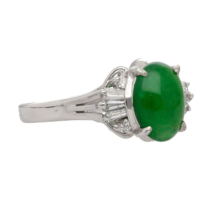 1.85 Carat Oval Natural Untreated Green Jade Diamond Split Band Ring Platinum-Time and Carat