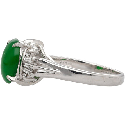 1.85 Carat Oval Natural Untreated Green Jade Diamond Split Band Ring Platinum-Time and Carat