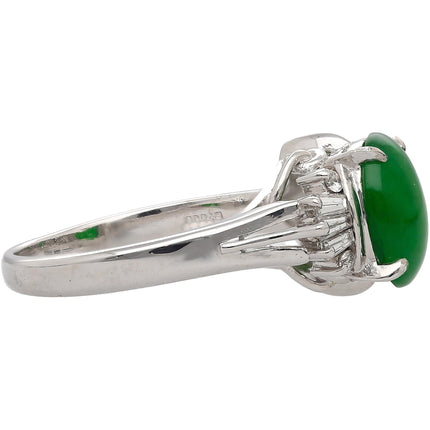 1.85 Carat Oval Natural Untreated Green Jade Diamond Split Band Ring Platinum-Time and Carat
