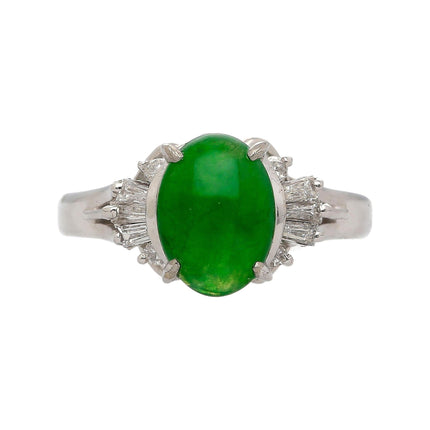 1.85 Carat Oval Natural Untreated Green Jade Diamond Split Band Ring Platinum-Time and Carat