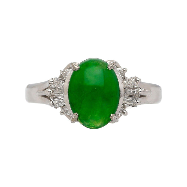 1.85 Carat Oval Natural Untreated Green Jade Diamond Split Band Ring Platinum-Time and Carat