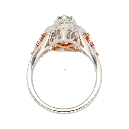 1.92 Carat Marquise Fancy Deep Brownish Greenish Yellow Diamond Halo Ring Art Deco-Time and Carat