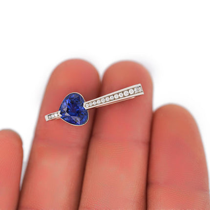 3.50 Carat Heart Cut Sri Lanka Blue Sapphire Diamond Channel Set Bail 18K White Gold Drop Pendant