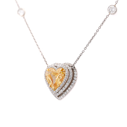 2.91ctw Fancy Intense Yellow Heart Diamond Halo Pendant | GIA