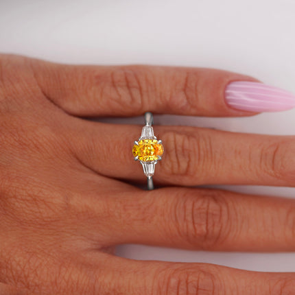 1.55ctw Fancy Vivid Yellowish Orange Diamond 3 Stone Ring Platinum | GIA