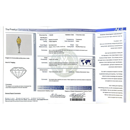 20 Carat Oval Cut Ceylon Yellow Sapphire Diamond Blue Sapphire Art Deco Pendant Platinum-Time and Carat