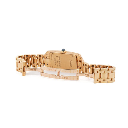 20 x 35mm Cartier Tank American Quartz Yellow Gold Ladies Watch Blue Cabochon Crown Bracelet Vintage-Time and Carat