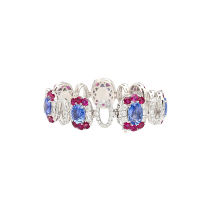 23.72 Carat Oval Cut No Heat Ceylon Blue Sapphire Diamond Ruby Link Bracelet-Time and Carat