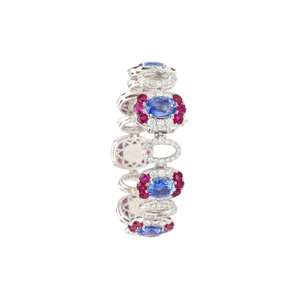 23.72 Carat Oval Cut No Heat Ceylon Blue Sapphire Diamond Ruby Link Bracelet-Time and Carat