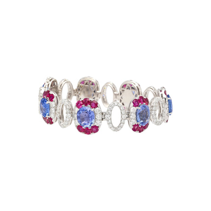 23.72 Carat Oval Cut No Heat Ceylon Blue Sapphire Diamond Ruby Link Bracelet-Time and Carat