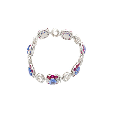 23.72 Carat Oval Cut No Heat Ceylon Blue Sapphire Diamond Ruby Link Bracelet-Time and Carat