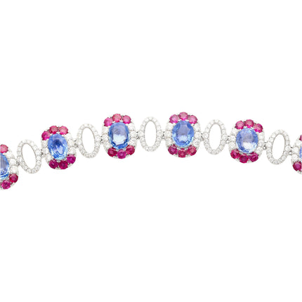 23.72 Carat Oval Cut No Heat Ceylon Blue Sapphire Diamond Ruby Link Bracelet-Time and Carat