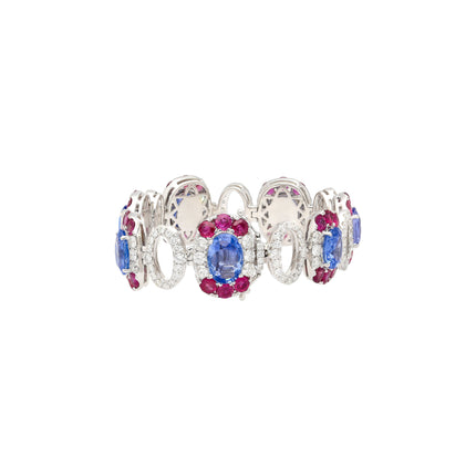 23.72 Carat Oval Cut No Heat Ceylon Blue Sapphire Diamond Ruby Link Bracelet-Time and Carat