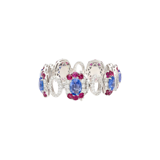 23.72 Carat Oval Cut No Heat Ceylon Blue Sapphire Diamond Ruby Link Bracelet-Time and Carat