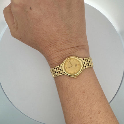 24mm Omega Deville Quartz Yellow Gold Ladies Watch Vintage 1997-Time and Carat