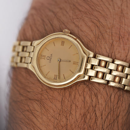 24mm Omega Deville Quartz Yellow Gold Ladies Watch Vintage 1997-Time and Carat