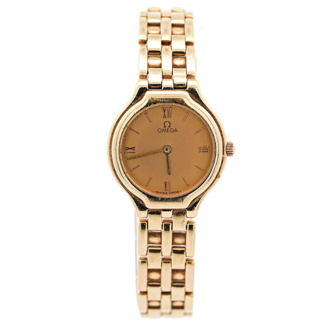24mm Omega Deville Quartz Yellow Gold Ladies Watch Vintage 1997-Time and Carat