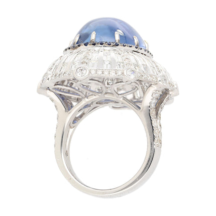 26.47 Carat Oval Cabochon Blue Sapphire Diamond Cluster Dome Ring-Time and Carat