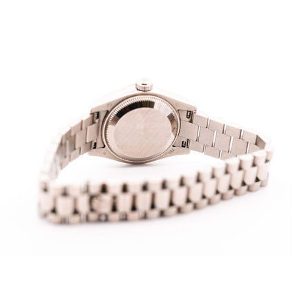 26mm Rolex DateJust President Automatic Factory Diamond Hour Markers 18K White Gold Ladies Watch-Time and Carat