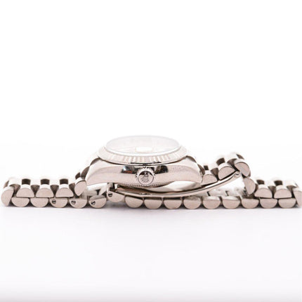 26mm Rolex DateJust President Automatic Factory Diamond Hour Markers 18K White Gold Ladies Watch-Time and Carat