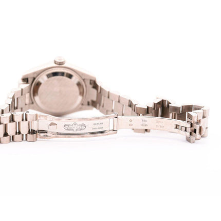 26mm Rolex DateJust President Automatic Factory Diamond Hour Markers 18K White Gold Ladies Watch-Time and Carat