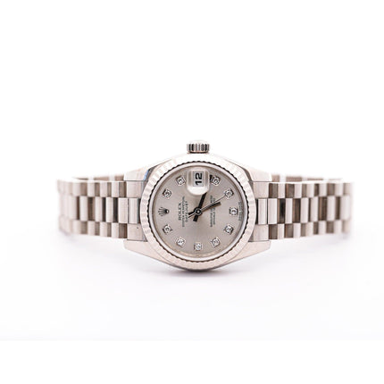 26mm Rolex DateJust President Automatic Factory Diamond Hour Markers 18K White Gold Ladies Watch-Time and Carat