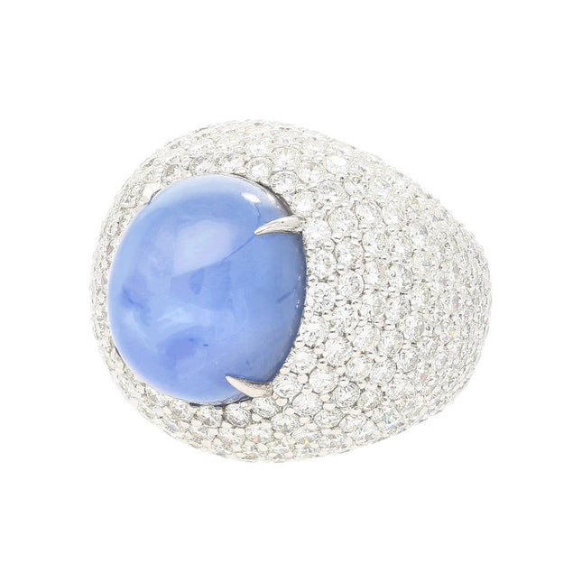 28.90 Carat Cabochon Cut Ceylon Blue Star Sapphire Round Diamond Ring-Time and Carat