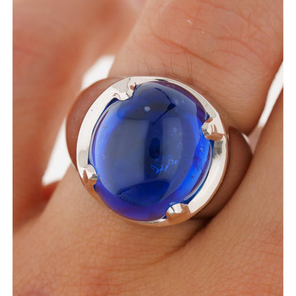 29.51 Carat Cabochon Cut Ceylon Blue Sapphire Solitaire Mens Ring-Time and Carat