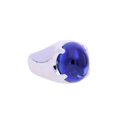 29.51 Carat Cabochon Cut Ceylon Blue Sapphire Solitaire Mens Ring-Time and Carat