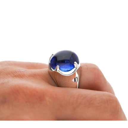 29.51 Carat Cabochon Cut Ceylon Blue Sapphire Solitaire Mens Ring-Time and Carat