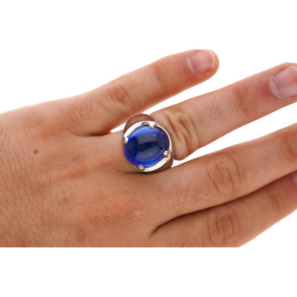 29.51 Carat Cabochon Cut Ceylon Blue Sapphire Solitaire Mens Ring-Time and Carat
