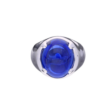 29.51 Carat Cabochon Cut Ceylon Blue Sapphire Solitaire Mens Ring-Time and Carat