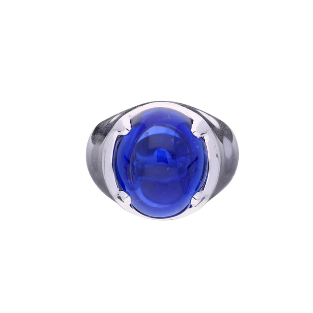 29.51 Carat Cabochon Cut Ceylon Blue Sapphire Solitaire Mens Ring-Time and Carat