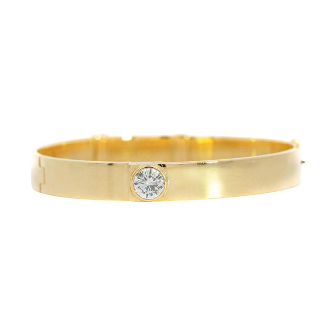 2.01 Carat Round Brilliant Diamond Bezel Mens Bangle Vintage 18K Yellow Gold-Time and Carat