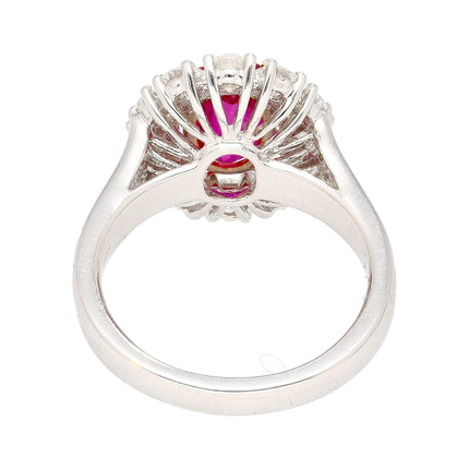 2.09 Carat Oval Cut No Heat Burma Ruby Diamond Halo Ring Platinum Yellow Gold-Time and Carat
