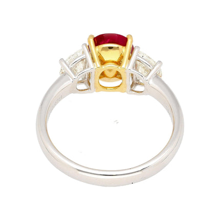 2.19 Carat Oval No Heat Burma Ruby Trapezoid Diamond Three Stone Ring-Time and Carat