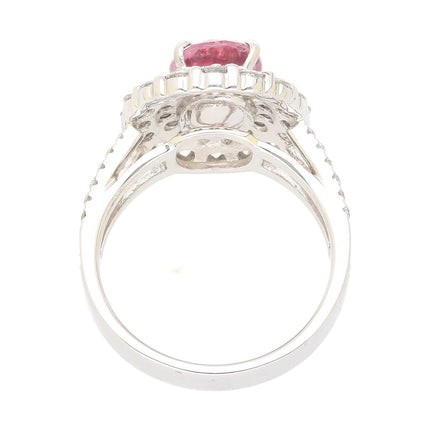 2.33 Carat Oval Madagascar Pink Sapphire Triple Diamond Halo Cocktail Ring Filigree-Time and Carat